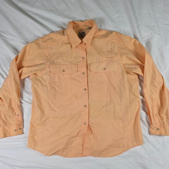 Vintage Travelsmith Womens Large Peach Orange Long Sleeve Button Up Shirt - Picture 1 of 10